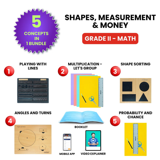 Shapes, Measurement & Money – Hands-On Math Kit for Grade 2 with 5 Engaging Concepts