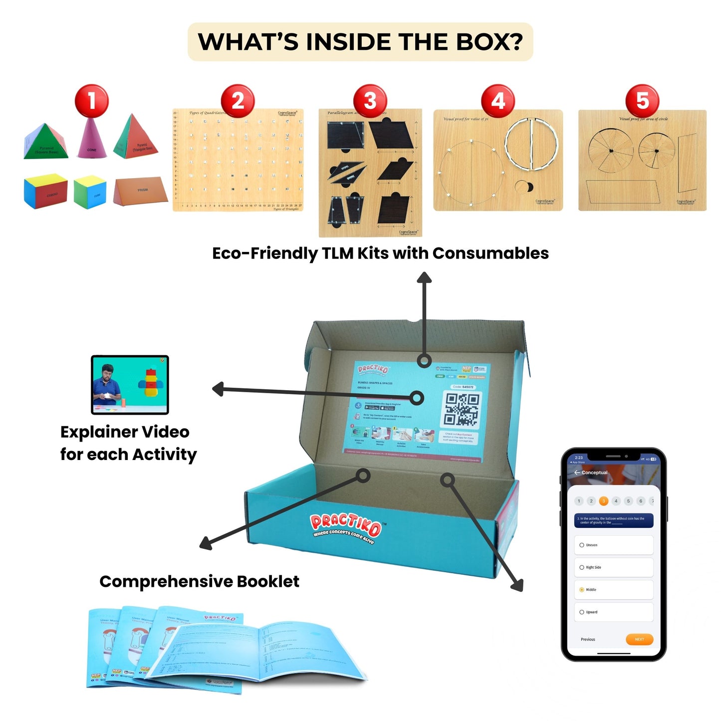Practiko Class 8 Math Kit – Geometry, Space & Visual Proofs experiment setup; Student performing Geometry, Space & Visual Proofs activity – Practiko math learning kit; Math concept demonstration from Geometry, Space & Visual Proofs kit by Practiko; Hands-on learning with Practiko Geometry, Space & Visual Proofs math STEM kit; Geometry, Space & Visual Proofs kit materials and tools for Grade 8 math experiments