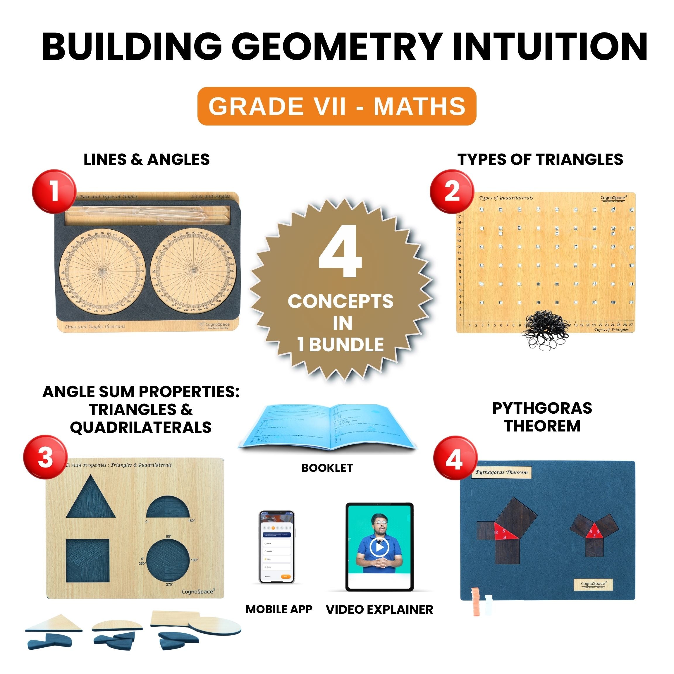 Practiko Class 7 Math Kit – Building Geometry Intuition experiment setup; Student performing Building Geometry Intuition activity – Practiko math learning kit; Math concept demonstration from Building Geometry Intuition kit by Practiko; Hands-on learning with Practiko Building Geometry Intuition math STEM kit; Building Geometry Intuition kit materials and tools for Grade 7 math experiments