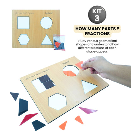 Practiko Class 4 Math Kit – Numbers and Fractions experiment setup; Student performing Numbers and Fractions activity – Practiko math learning kit; Math concept demonstration from Numbers and Fractions kit by Practiko; Hands-on learning with Practiko Numbers and Fractions math STEM kit; Numbers and Fractions kit materials and tools for Grade 4 math experiments