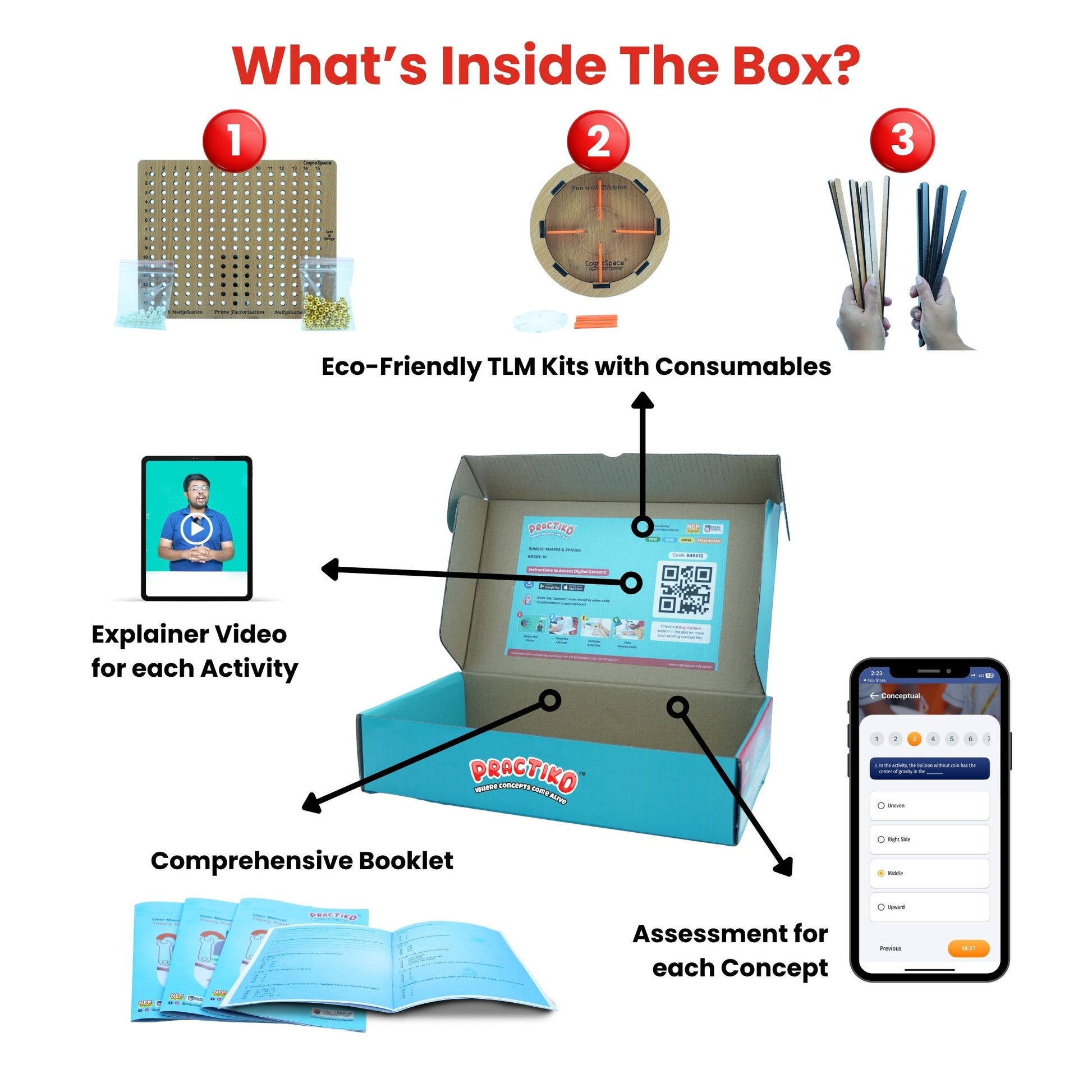 Practiko Class 3 Math Kit – Multiply, Divide & Discover experiment setup; Student performing Multiply, Divide & Discover activity – Practiko math learning kit; Math concept demonstration from Multiply, Divide & Discover kit by Practiko; Hands-on learning with Practiko Multiply, Divide & Discover math STEM kit; Multiply, Divide & Discover kit materials and tools for Grade 3 math experiments