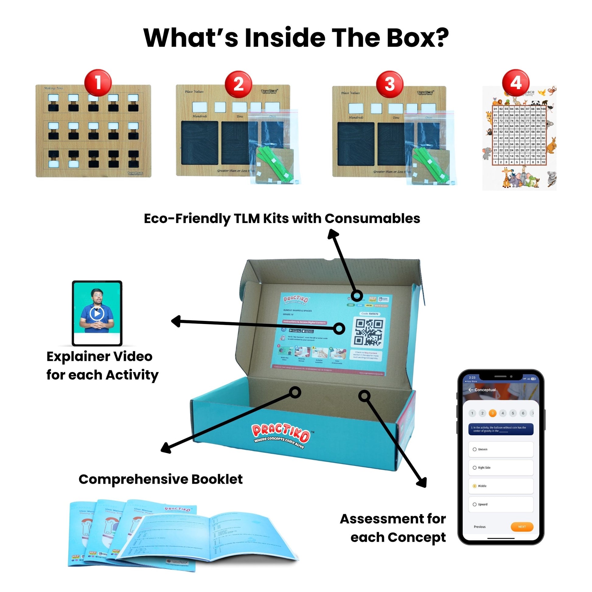 Practiko Class 3 Math Kit – Operations & Numbers experiment setup; Student performing Operations & Numbers activity – Practiko math learning kit; Math concept demonstration from Operations & Numbers kit by Practiko; Hands-on learning with Practiko Operations & Numbers math STEM kit; Operations & Numbers kit materials and tools for Grade 3 math experiments